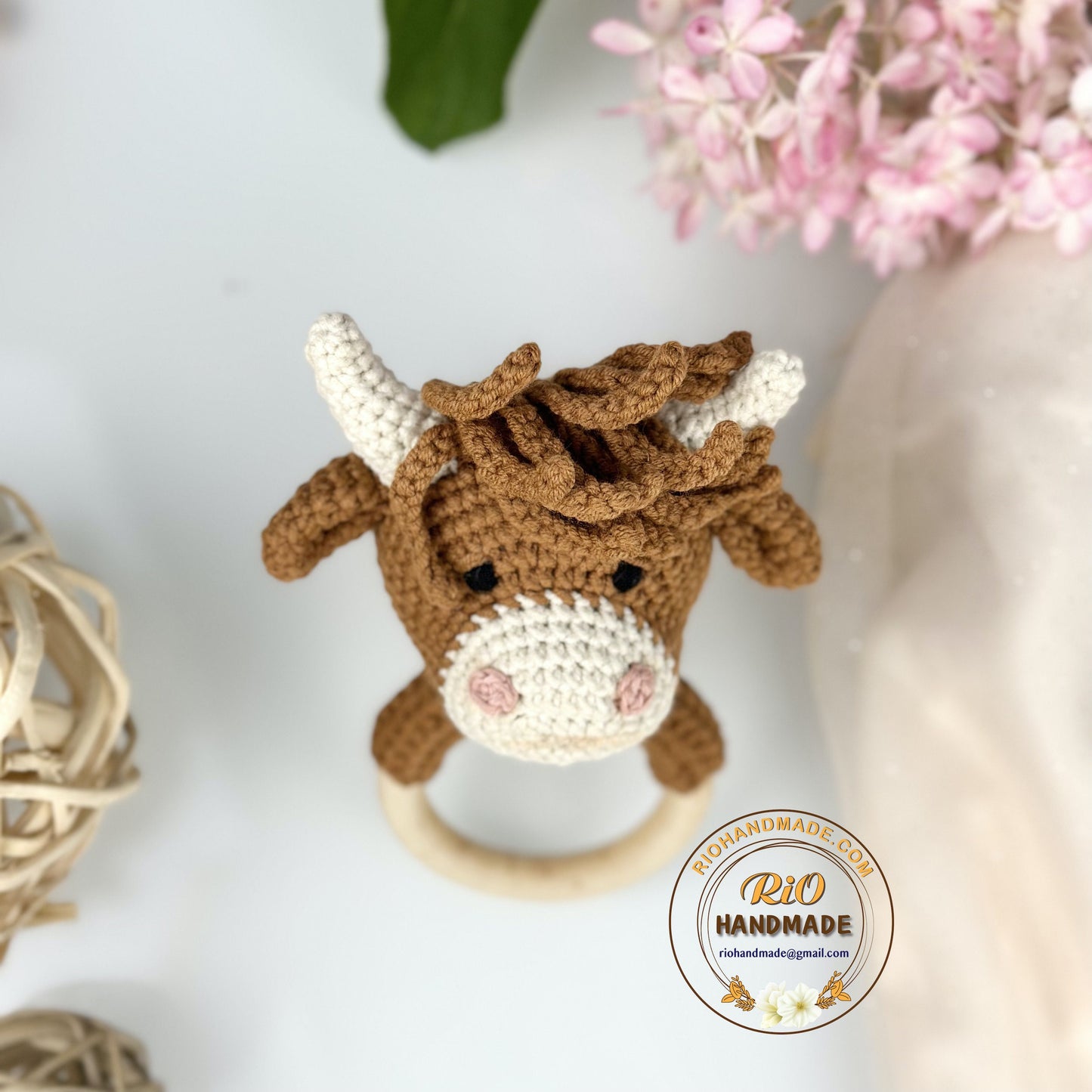 Personalized Baby Gift, Crochet Highland Rattle, Baby Crochet Rattle Gift, Baby Shower Gift, Toy Rattle With Name