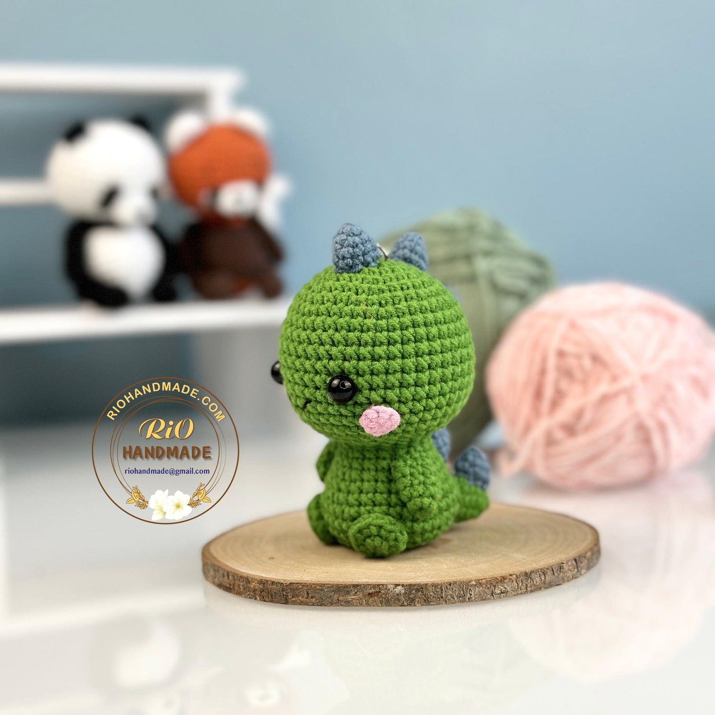 Handmade Dinosaur Crochet, Dinosaur Keychain, Pom Bag Charm, Amigurumi Dinosaur, Cute Gift.