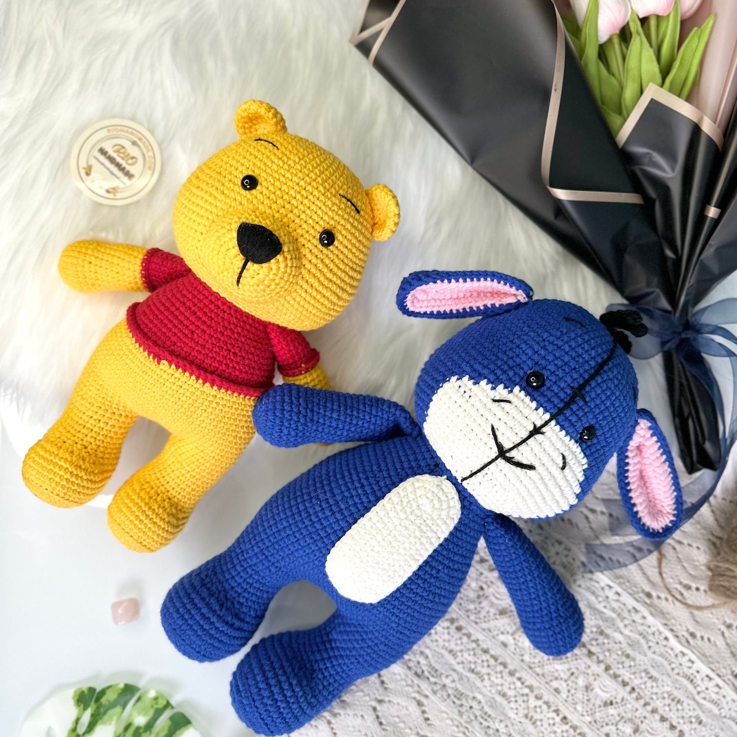 Handmade cotton yarn Bear and friends inspired crochet, amigurumi stuffed, cute, toy for kid, adult hobby,