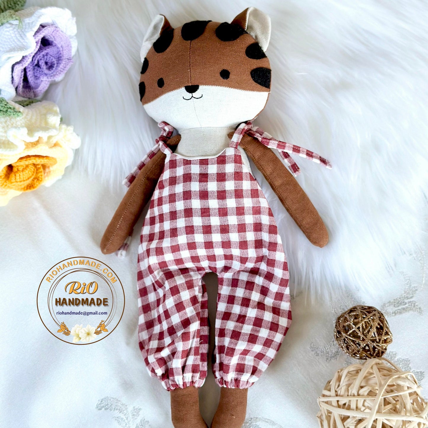 Ready To Ship, Rio Handmade Linen Tiger Toy, Nursery Decor Stuffed, Linen Baby Toy, Soft Stuffed Tiger Toy For Toddler, Kid, Adult Hobby