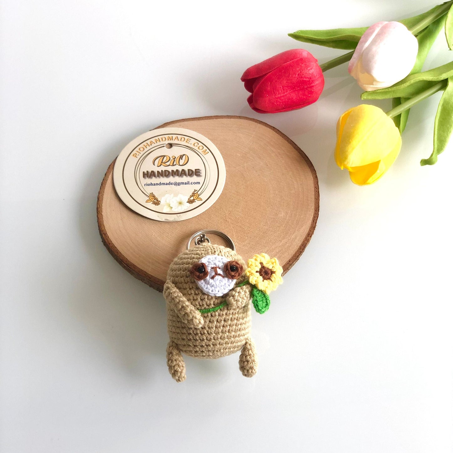 Handmade Sloth Keychain, Car Rearview Mirror Charm Crochet, Amigurumi Sloth, Valentine Gift, Car Hanging Accessory
