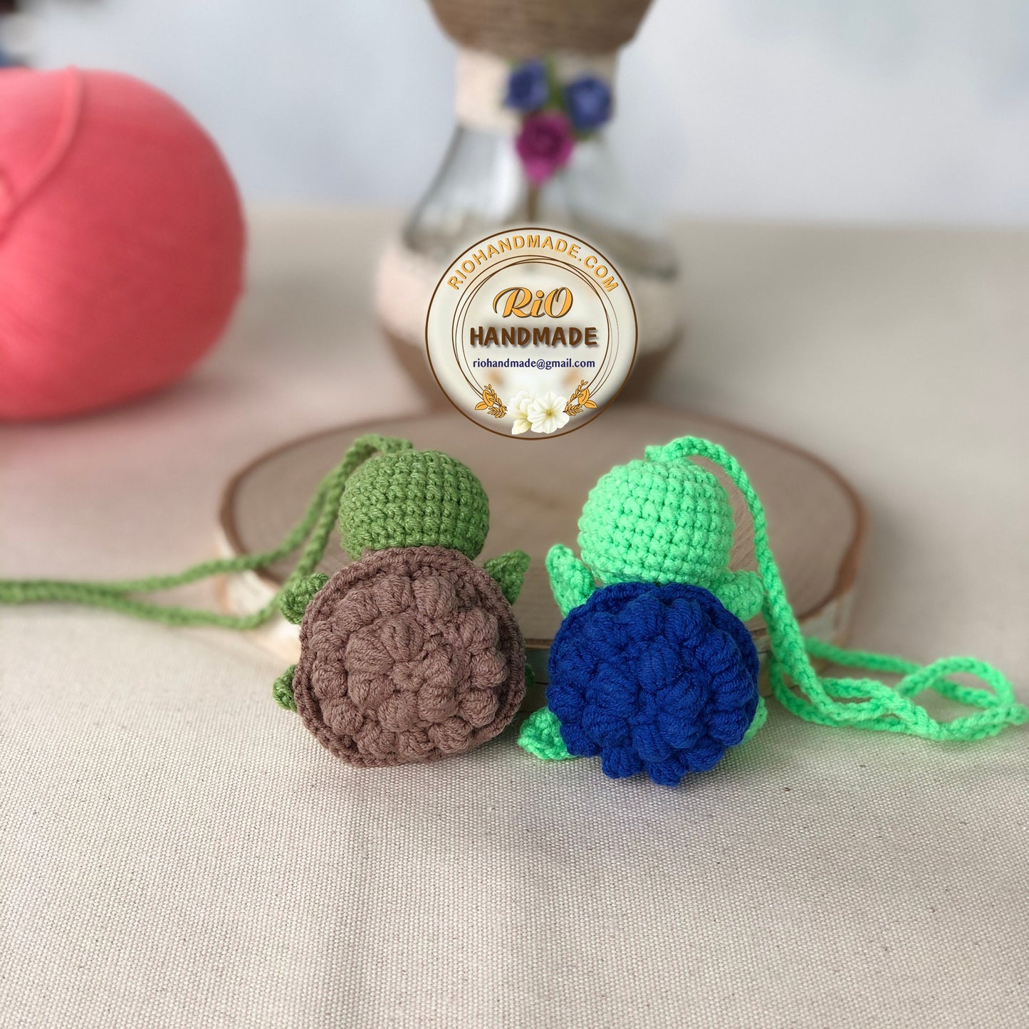 Handmade fun turtle crochet car charm, amigurumi, plushie toy, hanging, keychain