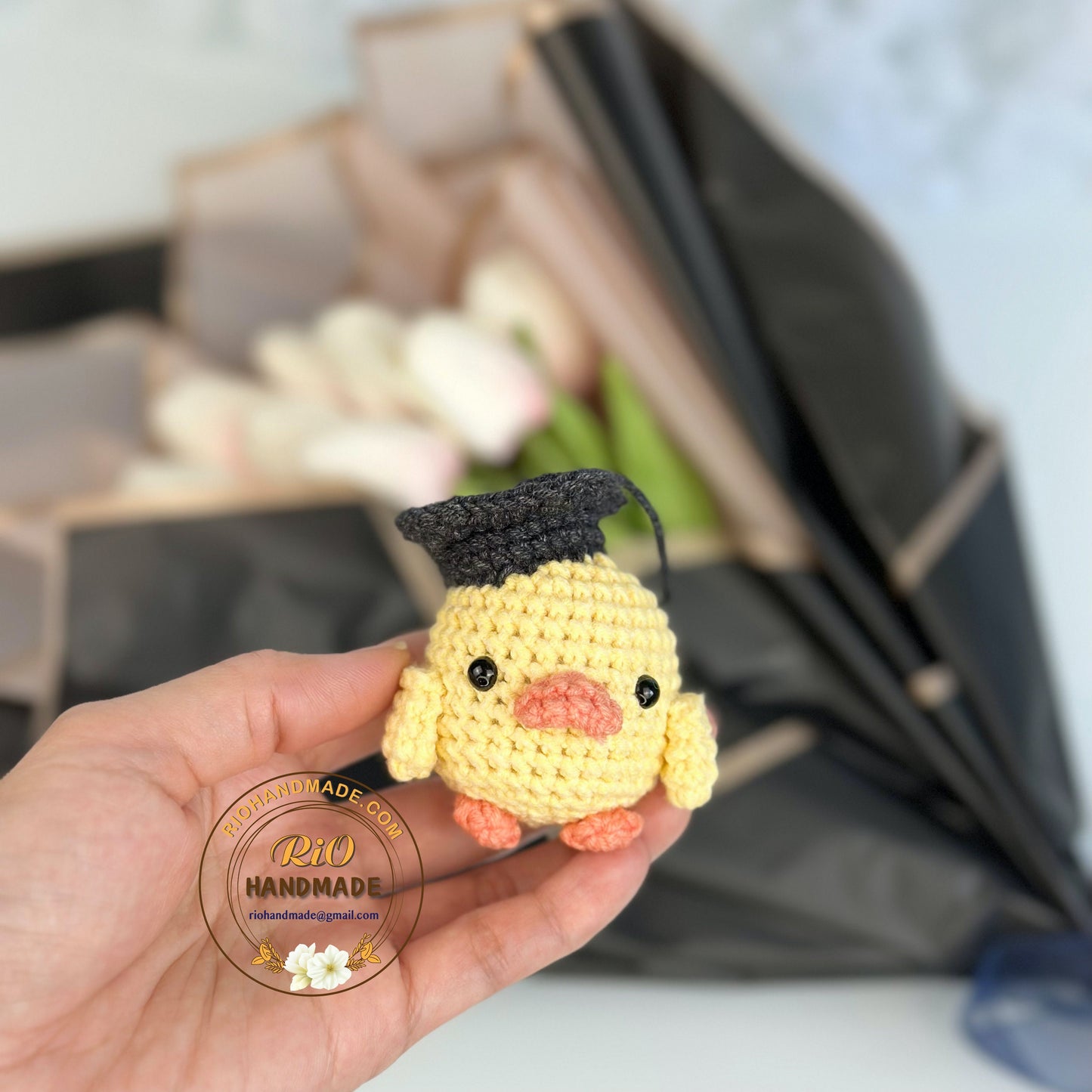 Handmade Duck With Graduation Cap, Crochet Duck, Cute Gift, Car Charm, Home Decor, Graduation Gift, Backpack Keychain