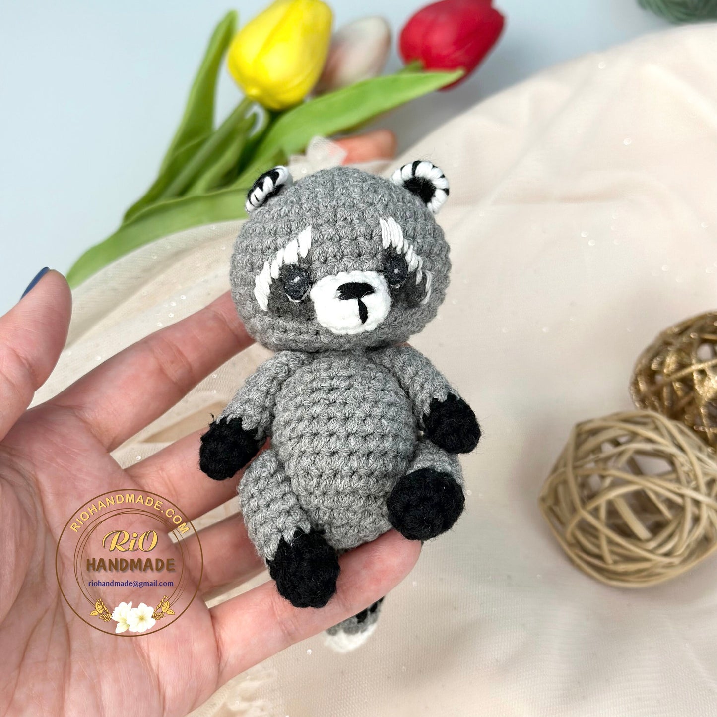 Handmade raccoon crochet, amigurumi raccoon, cute toy for kid, birthday gift, home decor, car hanging accessory, adult hobby