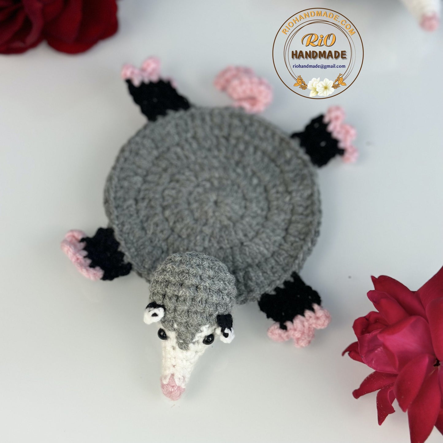 Ready To Ship, Rio Handmade Crochet Coaster, Crochet Opossum Coaster, Mug Rug, Housewarming Gift, Home Decor, Gift For Teacher, Parent