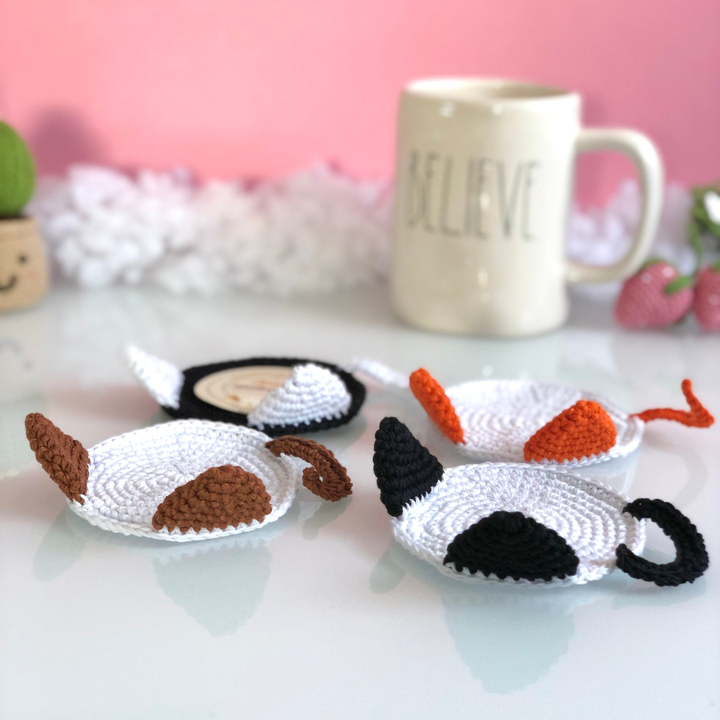 Handmade Cat Coaster Crochet, Amigurumi Coaster, Cat Coaster, Mug Rug, Kitten Mug Rug, Housewarming Gift, Home Decor