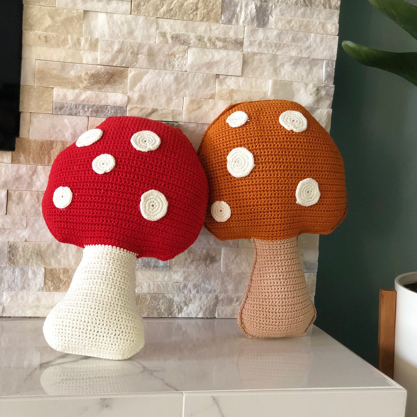 Handmade cotton yarn mushroom pillow crochet, home decor, amigurumi, decorative mushroom throw pillow