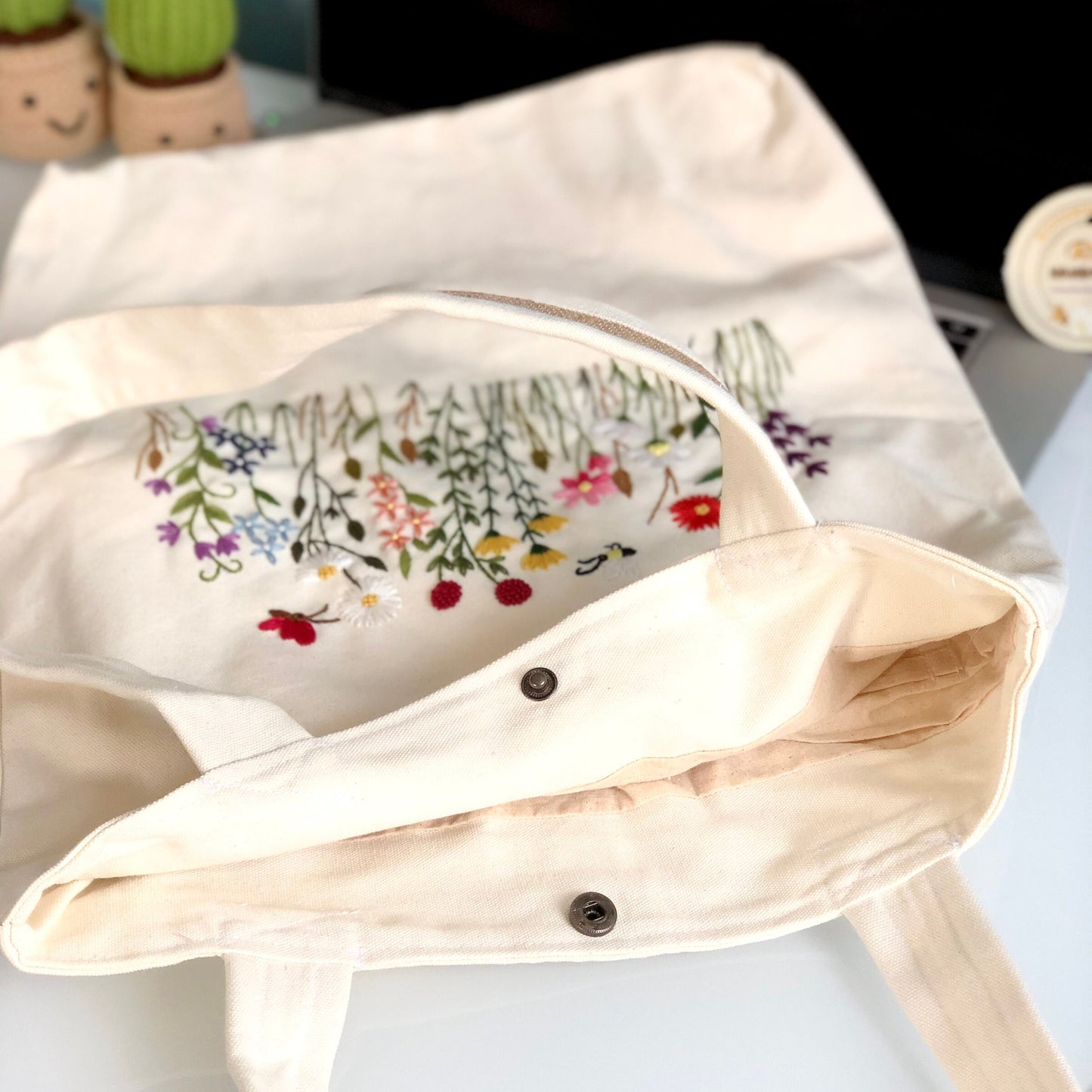 Ready To Ship, Handmade Embroidery Floral Tote Bag Wild Flowers