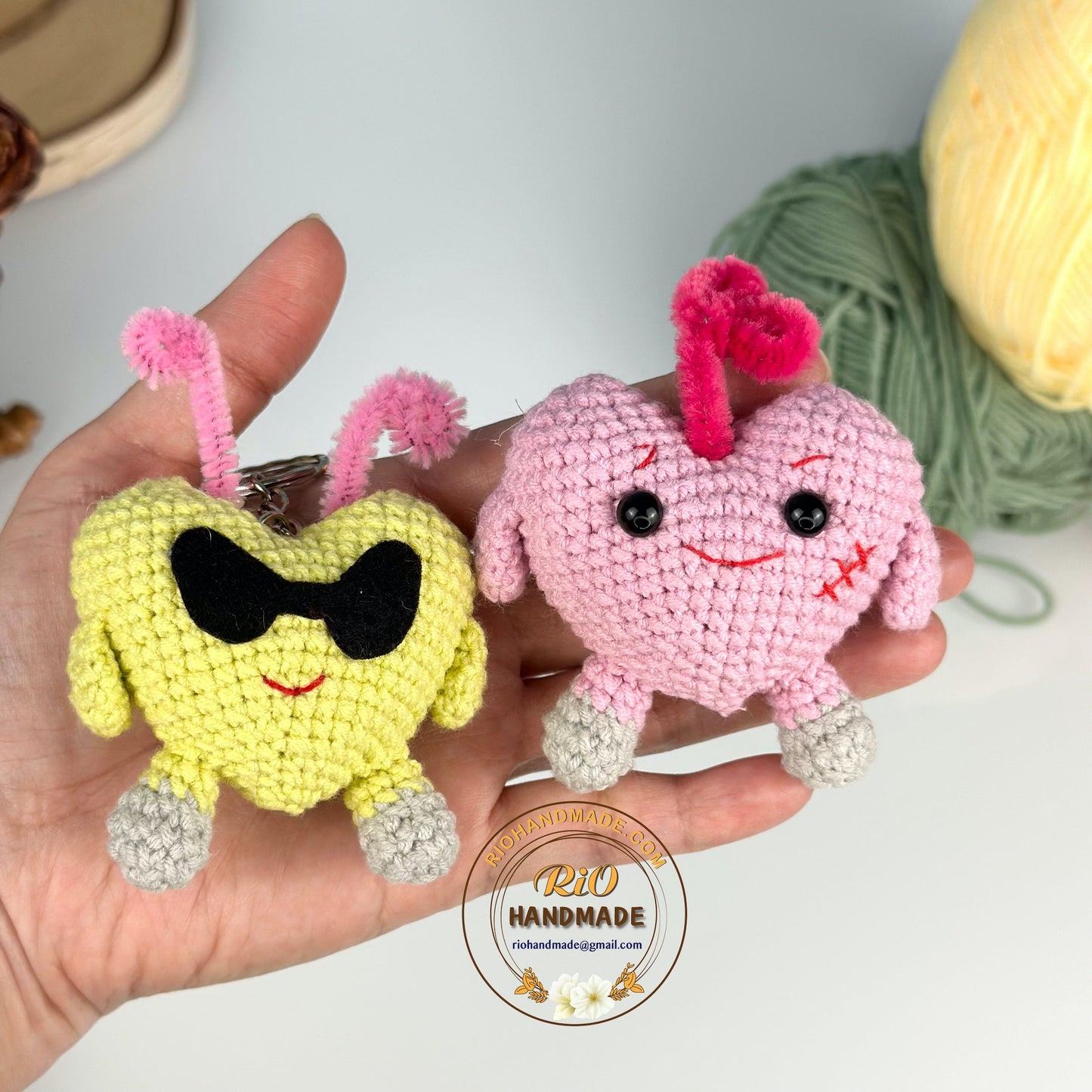 Ready To Ship, Handmade Heart Inspired Crochet Keychain, Amigurumi Heart, Cute Gift, Car Charm