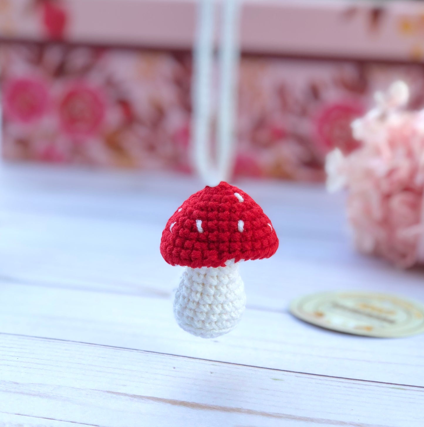 Handmade mushroom crochet keychain, amigurumi, plushie toy, car charm