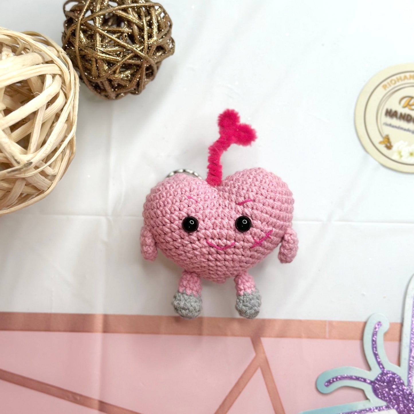 Ready To Ship, Handmade Heart Inspired Crochet Keychain, Amigurumi Heart, Cute Gift, Car Charm