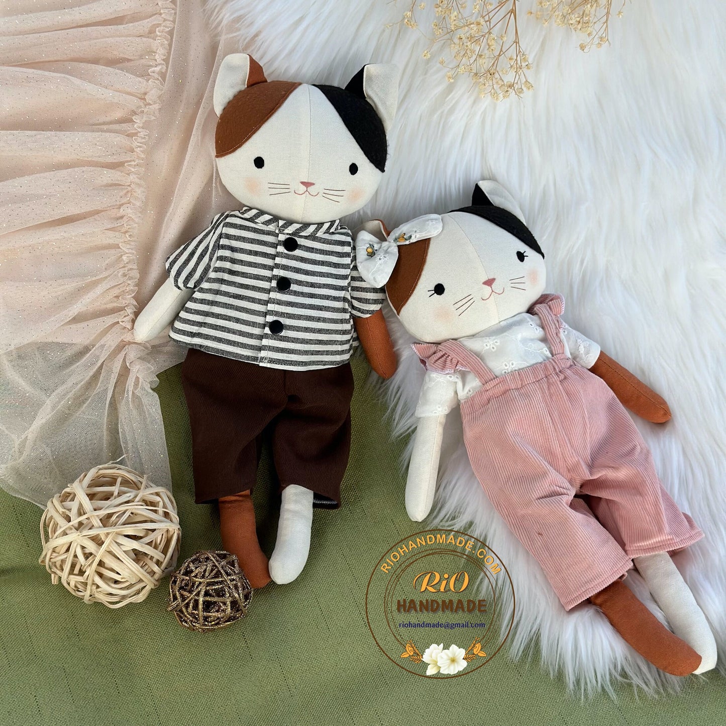 Rio Handmade Linen Cat Doll, Nursery Decor Stuffed, Linen Baby Toy, Stuffed Cat Toy For Toddler, Kid, Adult Hobby