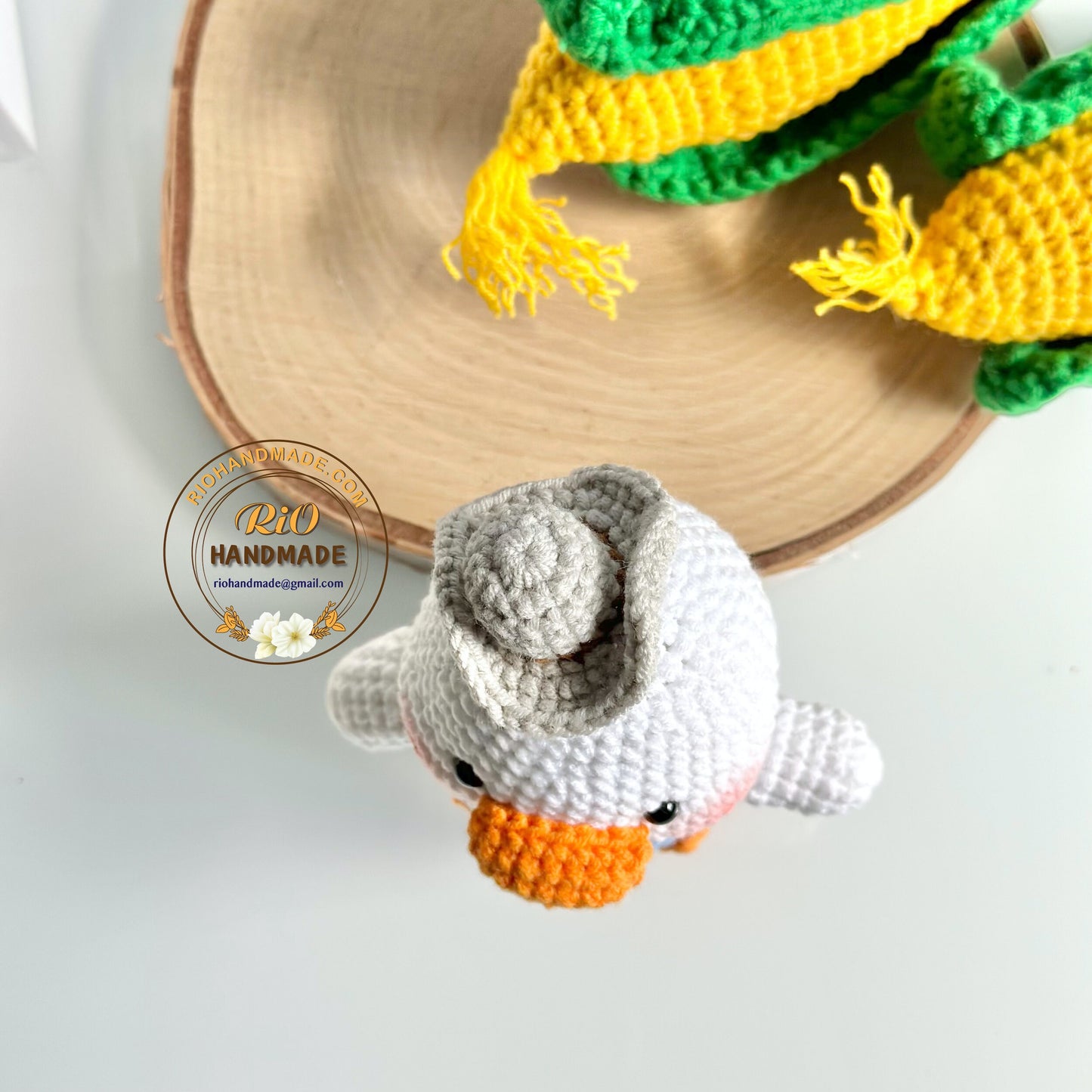 Handmade Duck Crochet, Amigurumi Farmer Duck, Toy For Kid, Cute Gift, Car Hanging Accessory