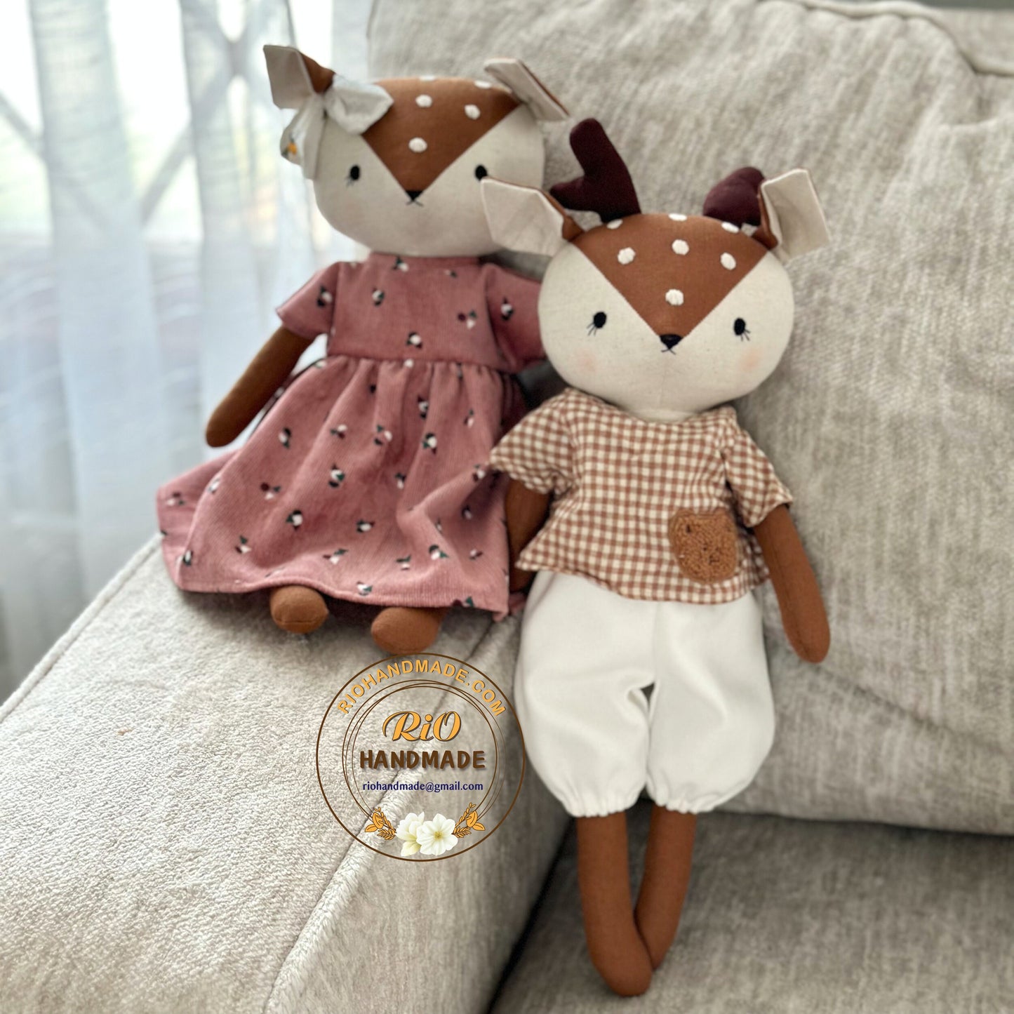 Rio Handmade Linen Deer Doll, Nursery Decor Stuffed, Linen Baby Toy, Stuffed Deer Toy For Toddler, Kid, Adult Hobby