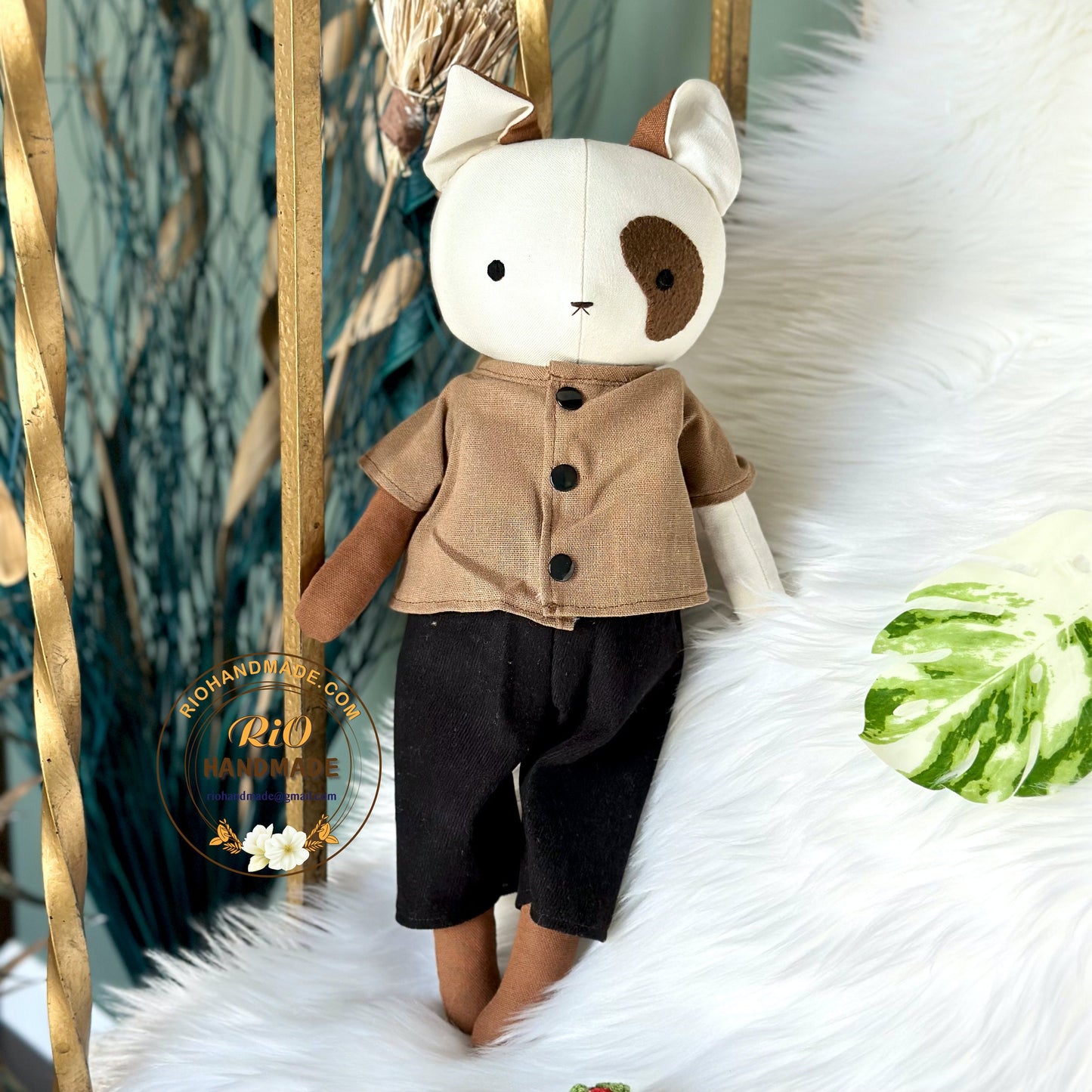 Rio Handmade Linen Dog Toy, Nursery Decor Stuffed, Linen Baby Toy, Stuffed Dog Toy For Toddler, Kid, Adult Hobby