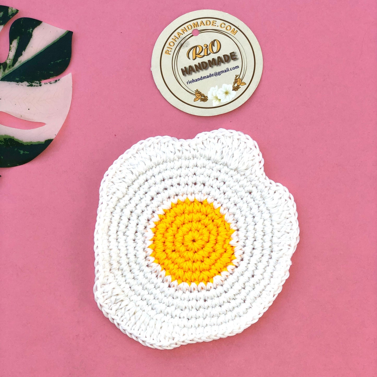 Handmade Crochet Amigurumi Coaster, Fried Eggs and Toast Coaster Set, Crochet Coaster, Housewarming Gift, Home Decor