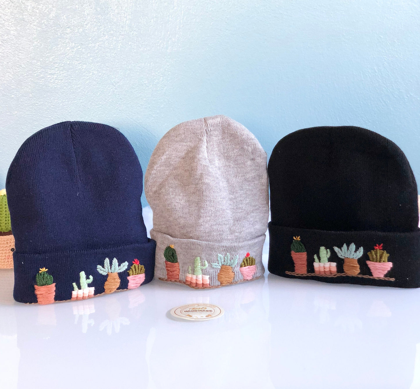 Hand embroidered Beanie, Winter Hat, Plant Hat, Handmade Hat, Cactus Embroidery