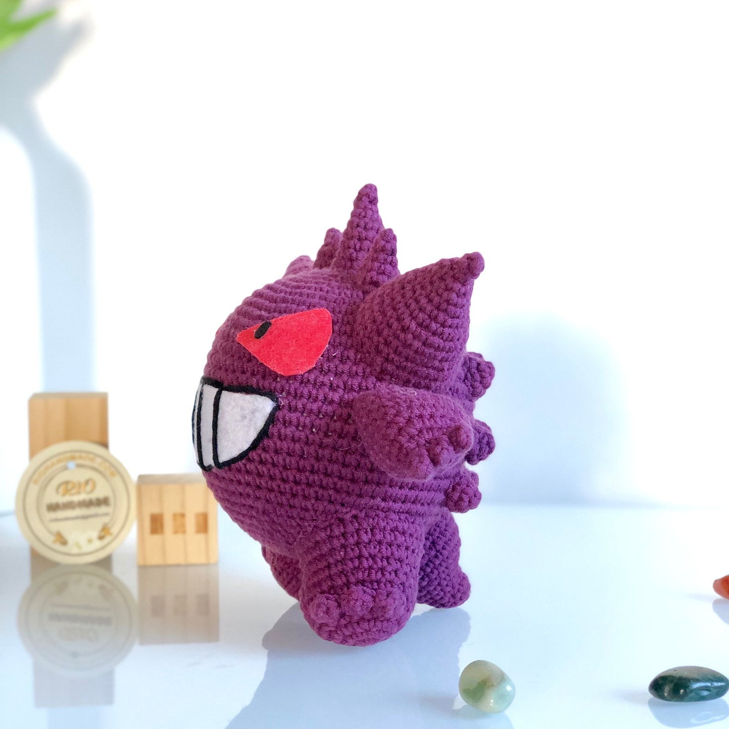 Handmade Yarn Cotton Gengar Inspired, Crochet Gengar, Inspired by Pokemon, Amigurumi Toy, cute, toddler, kid, adult hobby