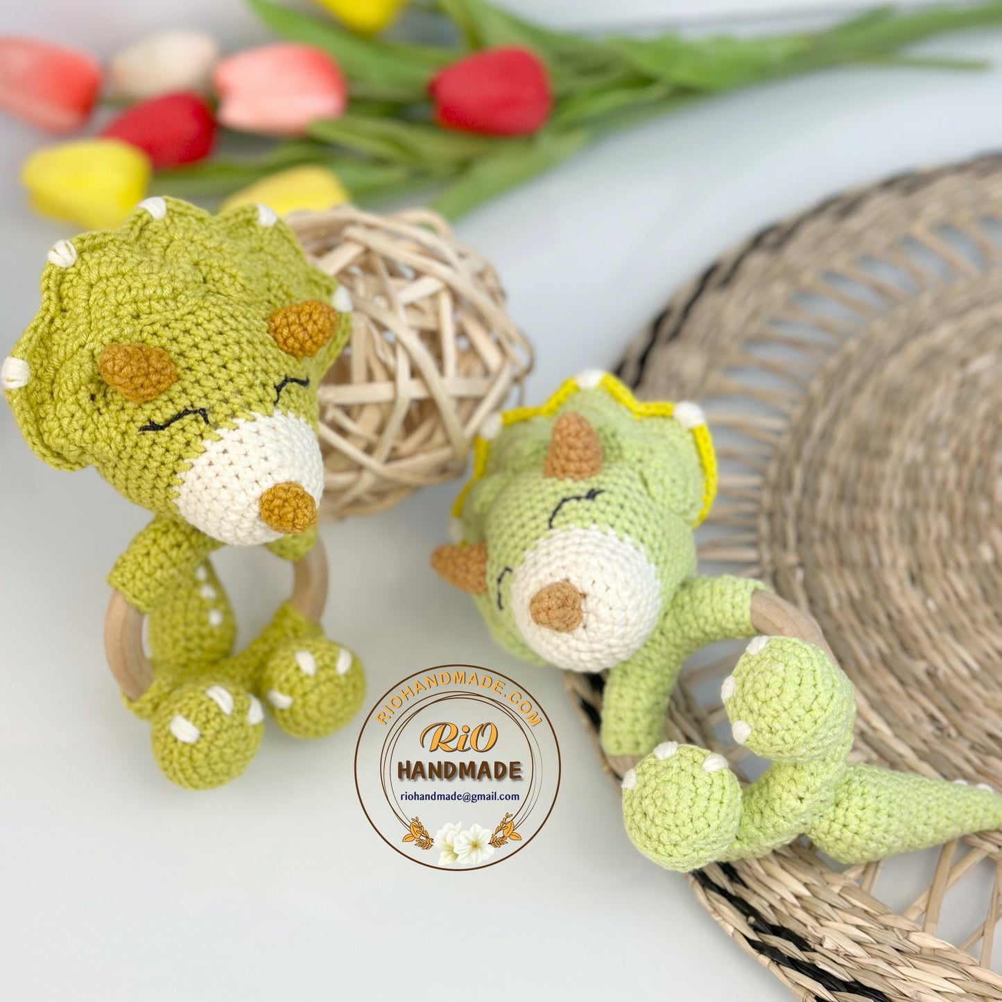 Crochet Triceratops rattle, Baby Crochet Rattle Gift, Baby Shower Gift