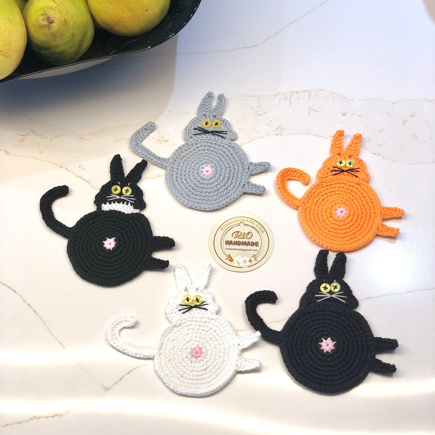 Handmade Crochet Amigurumi Coaster, Cat Coaster, Mug Rug, Kitten Bottom, Housewarming Gift, Home Decor