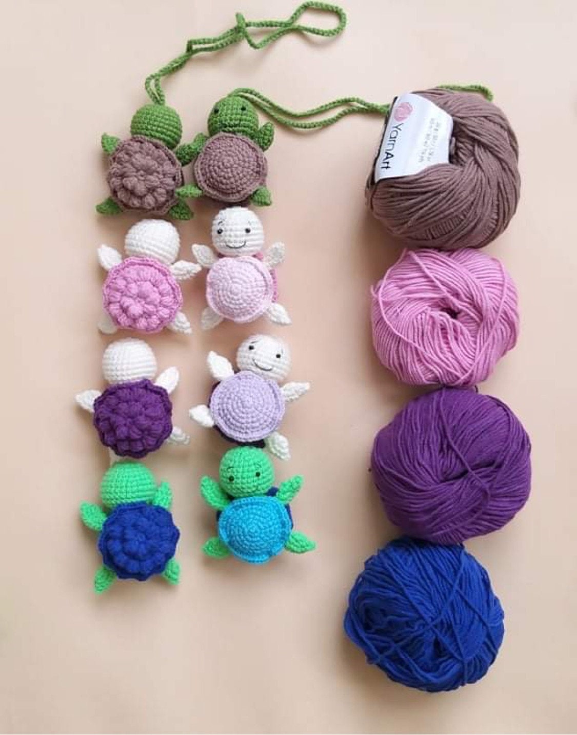 Handmade fun turtle crochet car charm, amigurumi, plushie toy, hanging, keychain