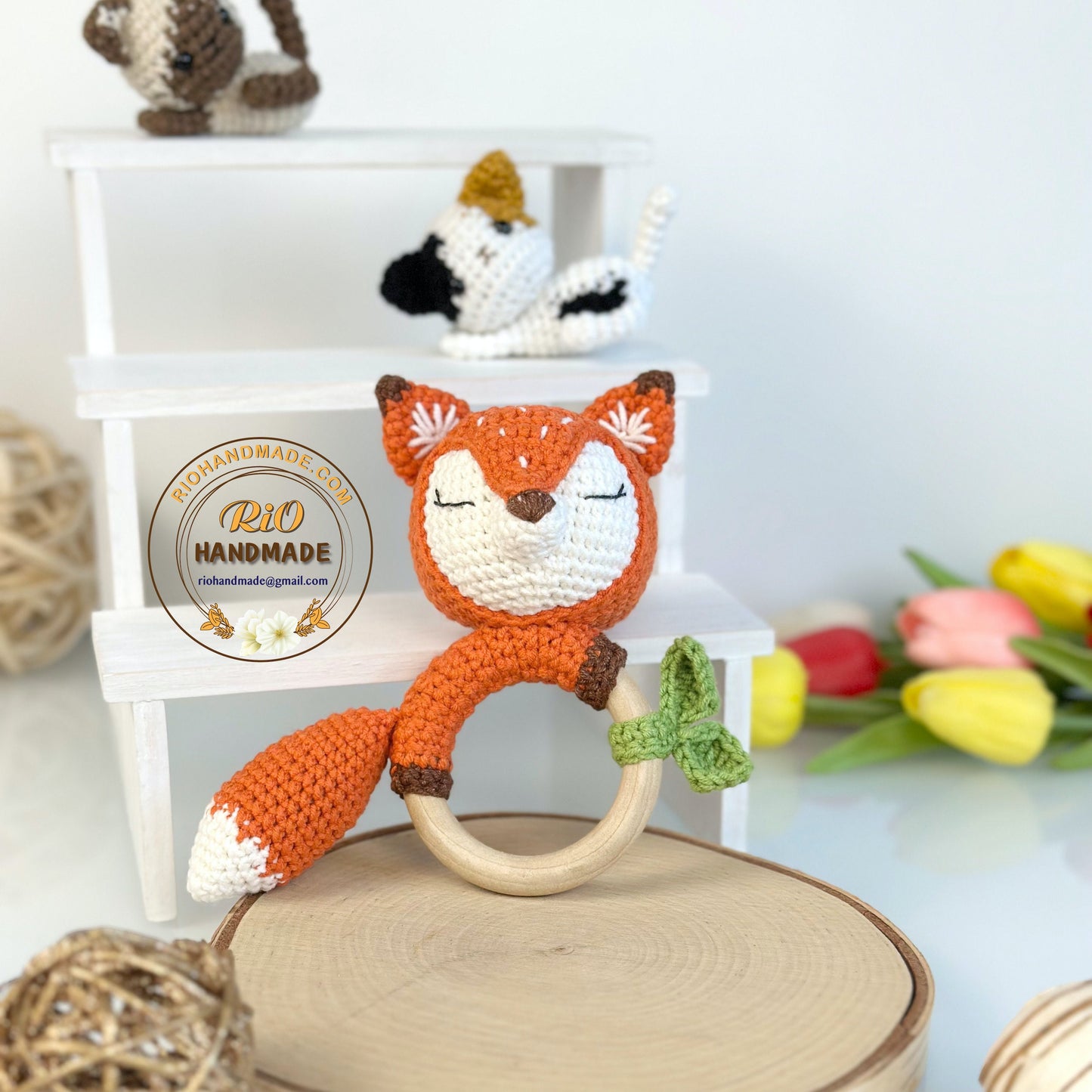 Crochet Fox Rattle, Baby Crochet Rattle Gift, Baby Shower Gift, Crochet Rattle For Personalized Baby, Teething Ring, Birth Gift