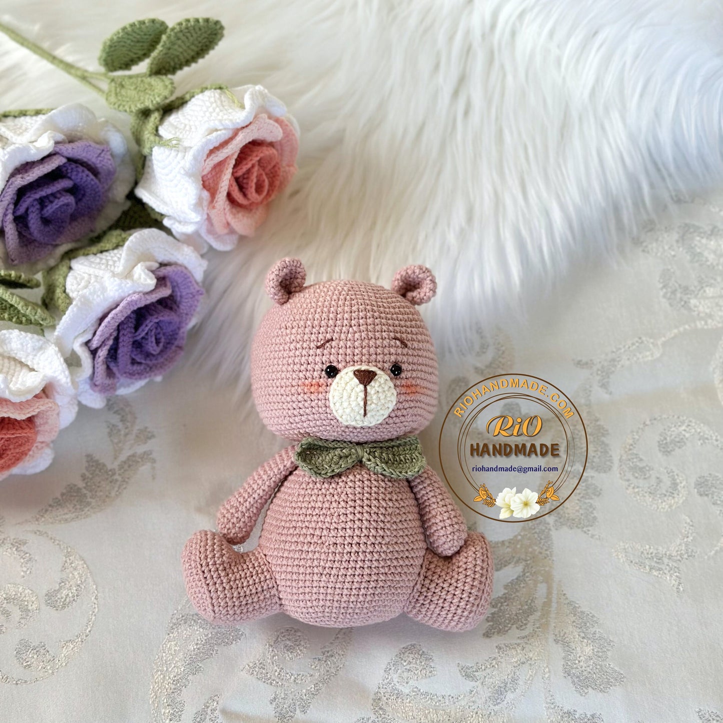 Ready To Ship, Rio Handmade Bear Crochet, Cute Bear Plushie Crochet, Amigurumi Chubby Bear, Toy For Baby, Toddler, Kid, Adult Hobby