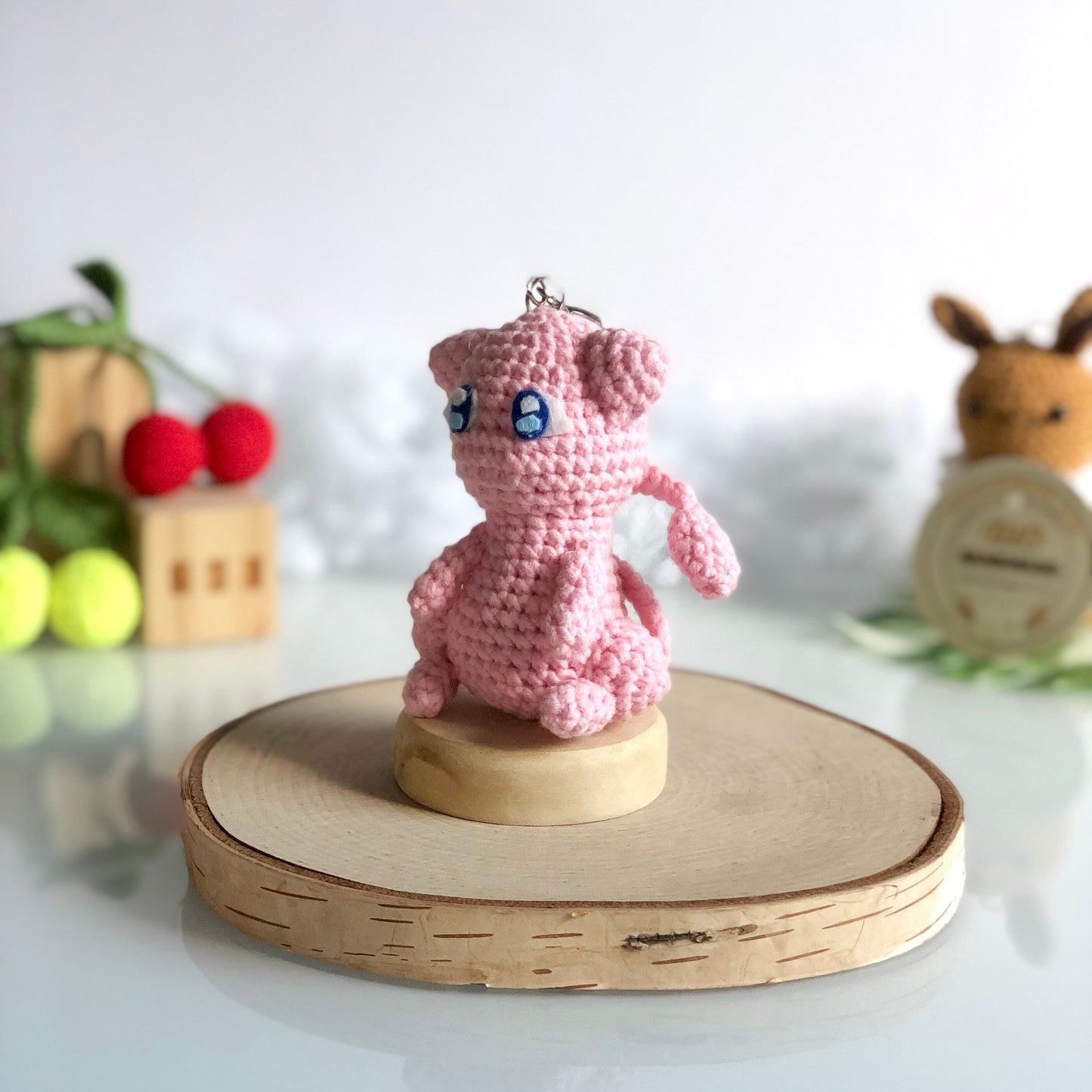 Handmade Mew Crochet Keychain, Crochet inspired Pokemon, Car Charm, Mew Car Accessory, Gift for Kids, Gift for Adult