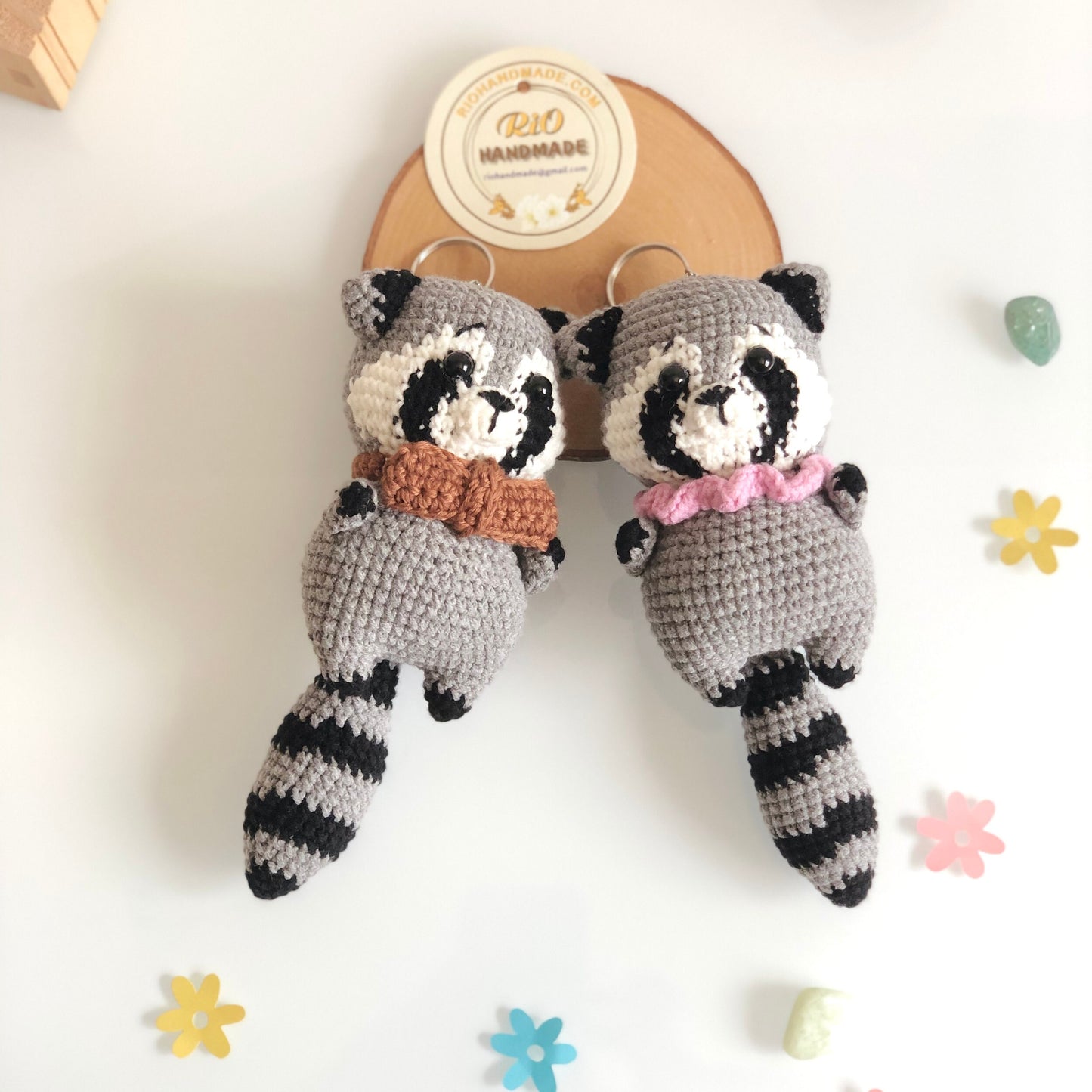 Handmade raccoon crochet, amigurumi stuffed, soft toy for baby, kid, gift, car hanging accessory