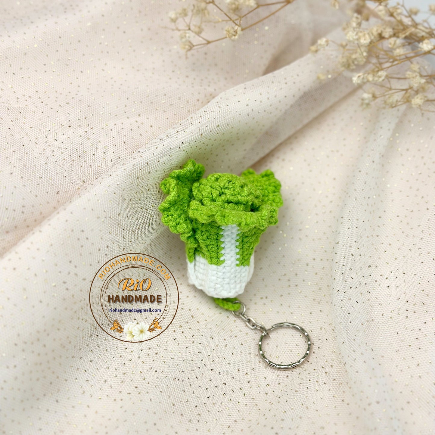 Handmade Napa Cabbage Crochet Keychain, Amigurumi Celery Cabbage, Car Charm, Car Rear View Hanging