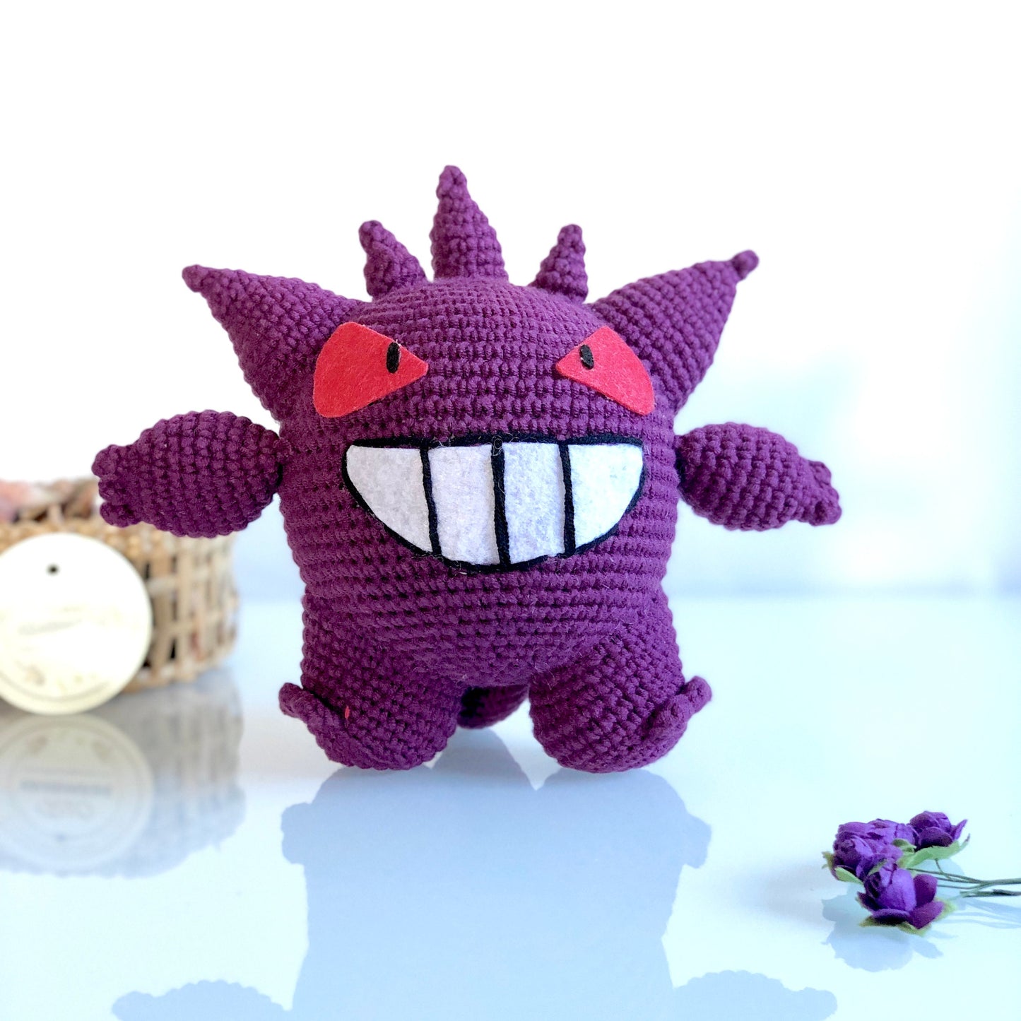 Handmade Yarn Cotton Gengar Inspired, Crochet Gengar, Inspired by Pokemon, Amigurumi Toy, cute, toddler, kid, adult hobby