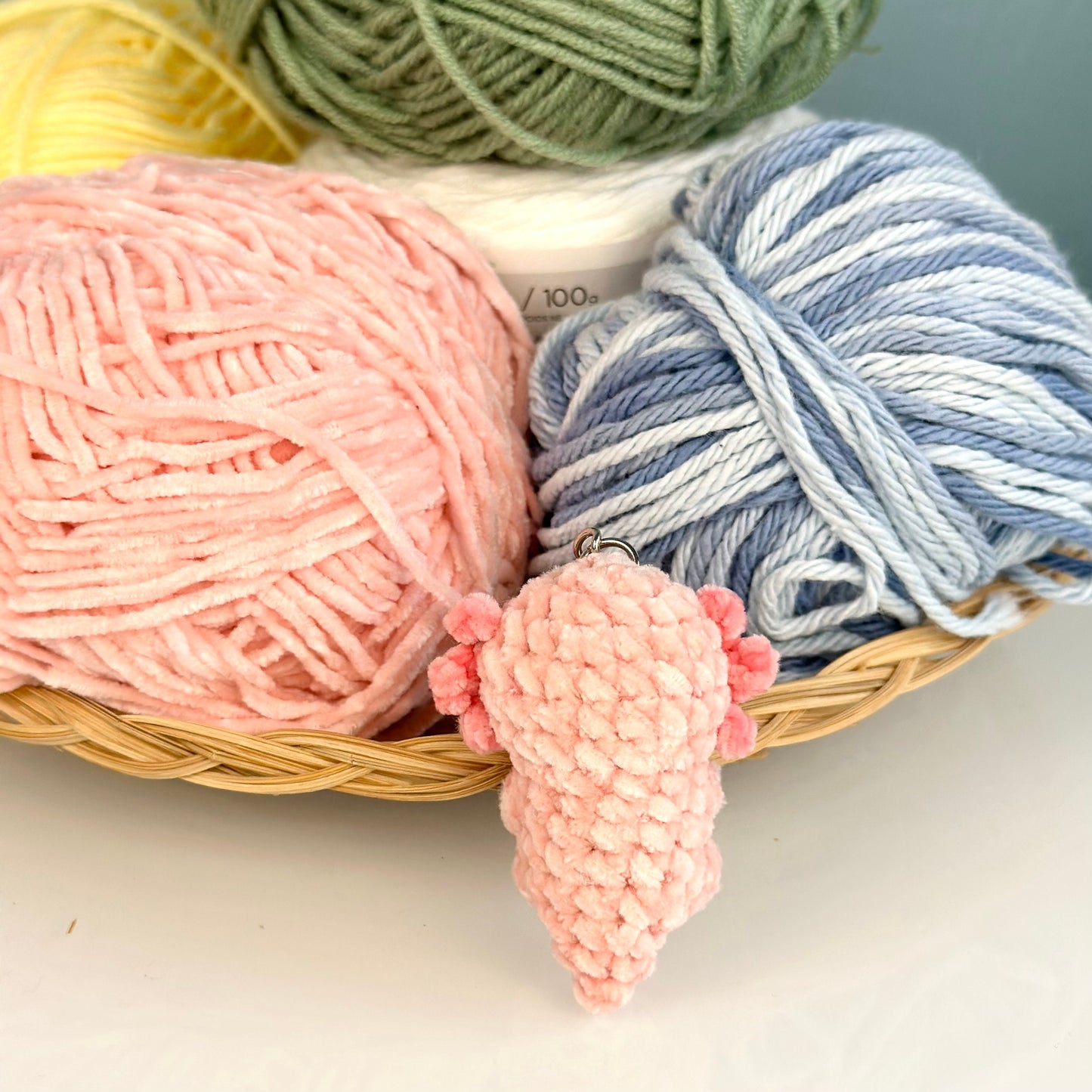 Handmade Velvet Axolotl, crochet Axolotl, amigurumi Axolotl keychain, plushie toy, cute gift, ornament, car rear view hanging