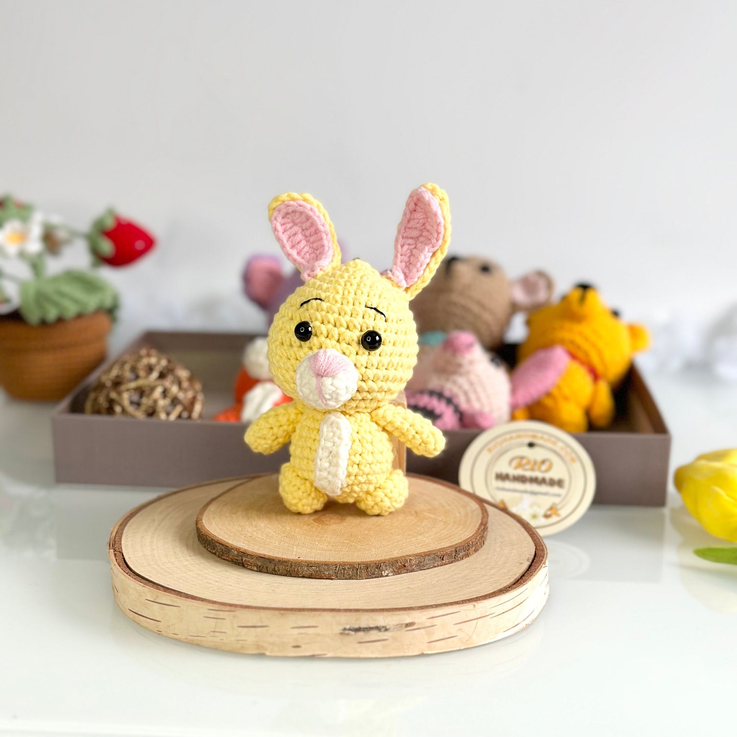 Handmade yarn cotton animal crochet, amigurumi Winnie the Pooh inspired stuffed, cute, soft toy for baby, toddler, kid, adult hobby,