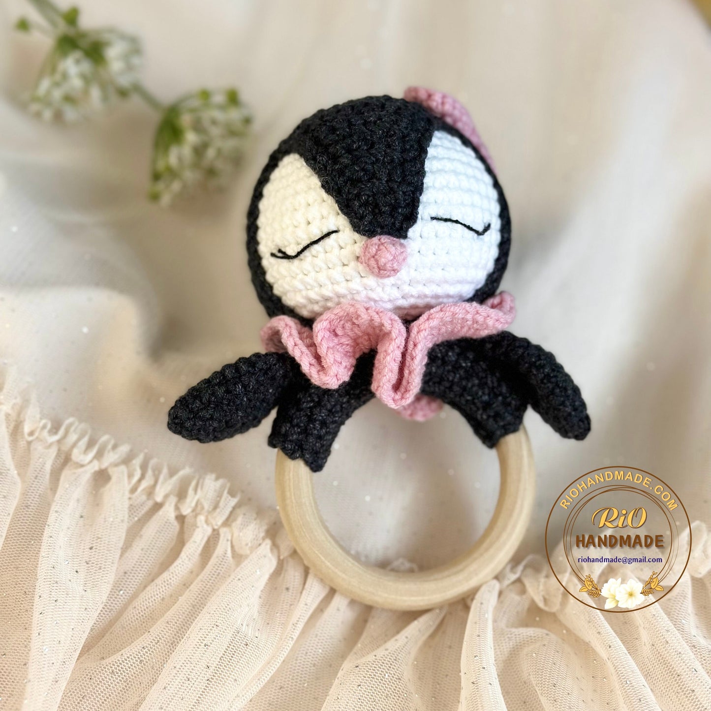 Baby Rattle, Crochet Penguin Rattle and Matching Toy, Animal Newborn Baby Rattle, Baby Crochet Rattle Gift, Baby Shower Gift