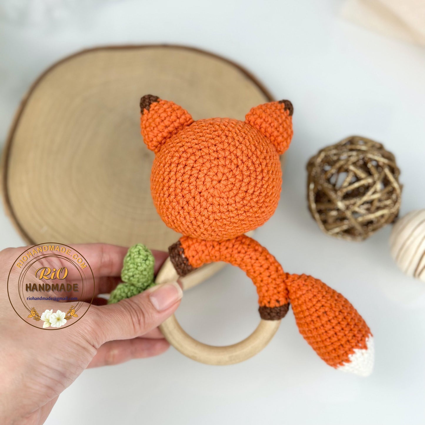 Crochet Fox Rattle, Baby Crochet Rattle Gift, Baby Shower Gift, Crochet Rattle For Personalized Baby, Teething Ring, Birth Gift