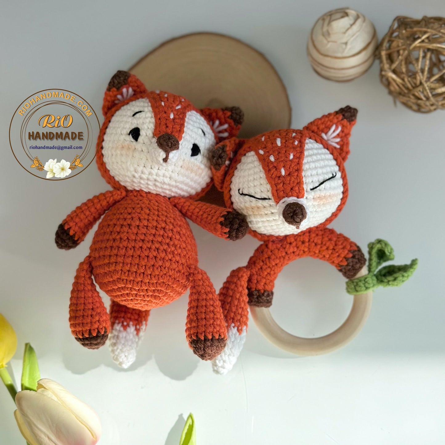 Crochet Fox Rattle, Baby Crochet Rattle Gift, Baby Shower Gift, Crochet Rattle For Personalized Baby, Teething Ring, Birth Gift