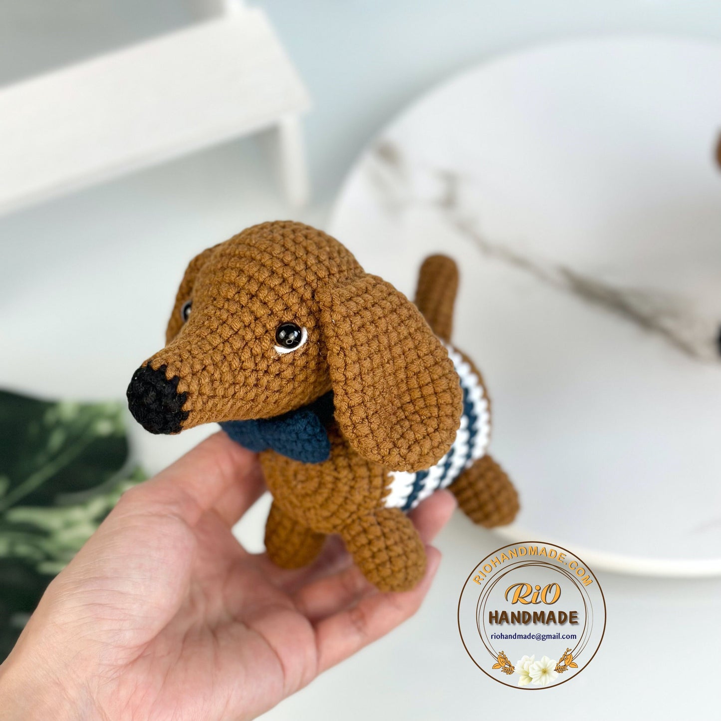 Handmade Dachshund Dog crochet, amigurumi Dachshund plush,home decor, toy for kid, perfect idea for gifts, present, craft doll