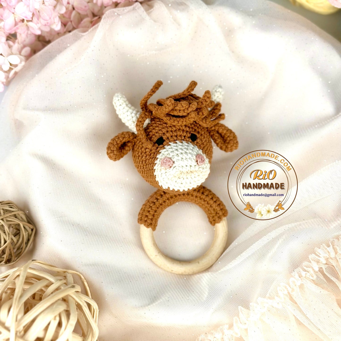 Personalized Baby Gift, Crochet Highland Rattle, Baby Crochet Rattle Gift, Baby Shower Gift, Toy Rattle With Name