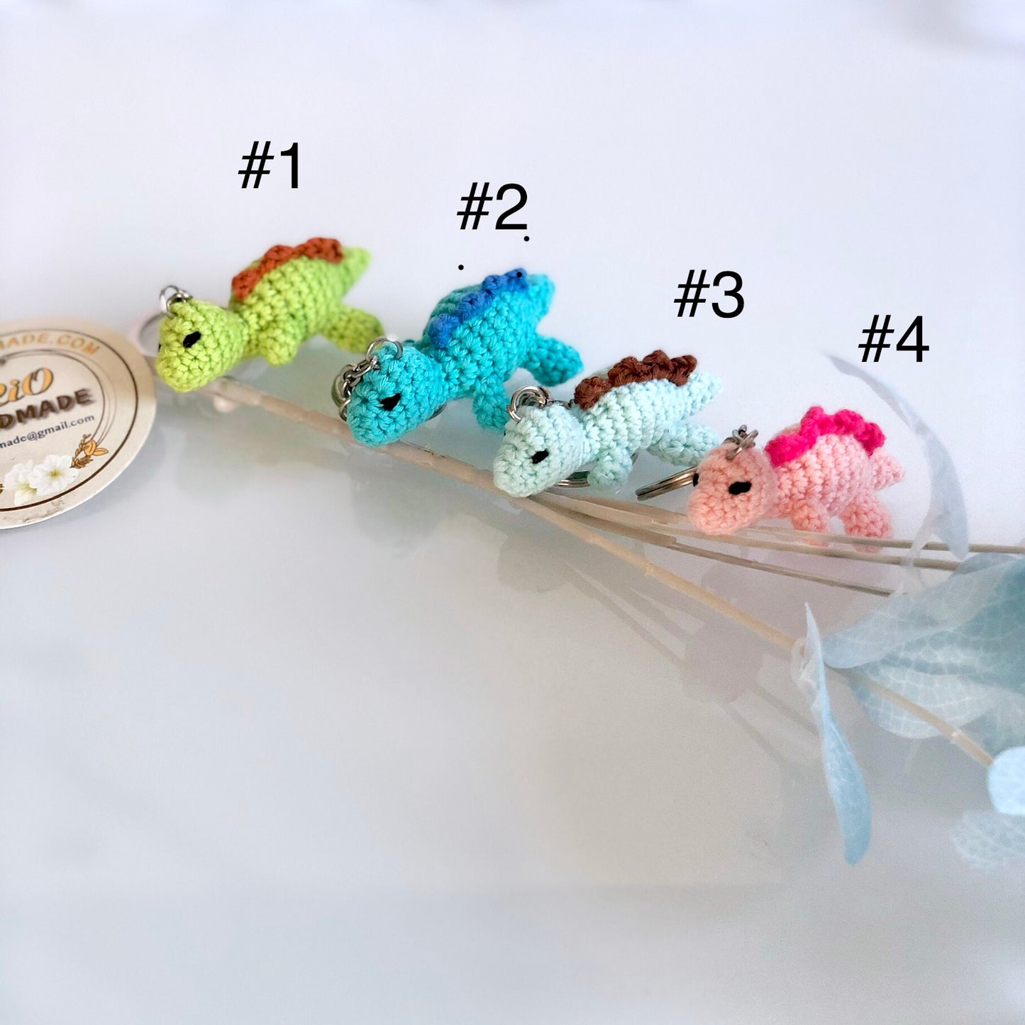 Handmade tiny sleepy Baby Dinosaur keychain, crochet Dinosaur, amigurumi Dinosaur, plushie toy, gift, ornament, keychain.