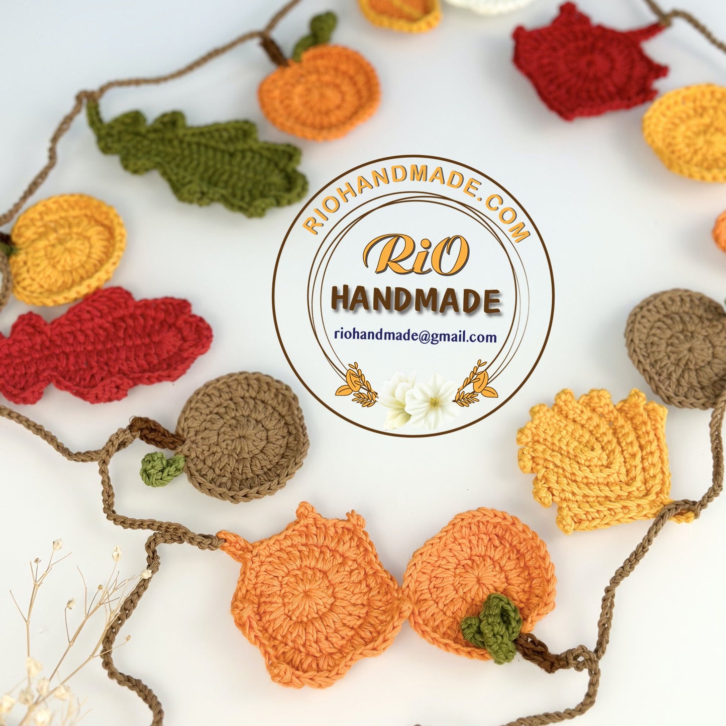 Rio Handmade Crochet Amigurumi Pumpkin Garland, Wall Hanging Pumpkin, Autumn Decor, Fall Garland, Fall Decoration