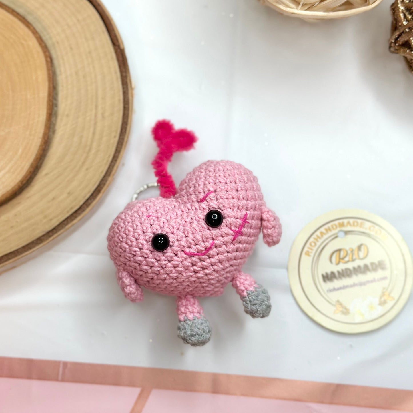 Ready To Ship, Handmade Heart Inspired Crochet Keychain, Amigurumi Heart, Cute Gift, Car Charm