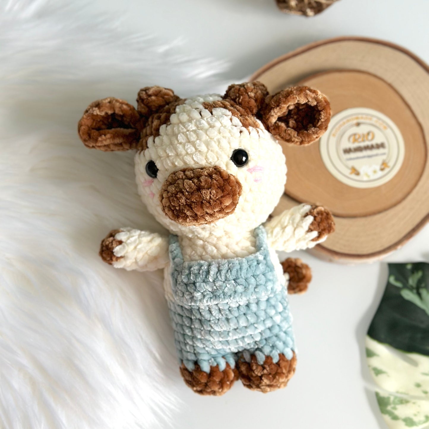 Ready To Ship, Rio Handmade Velvet Cow, Cute Cow Plushie Crochet, Amigurumi Chubby Cow cute, Soft Toy For Baby, Toddler, Kid, Adult Hobby