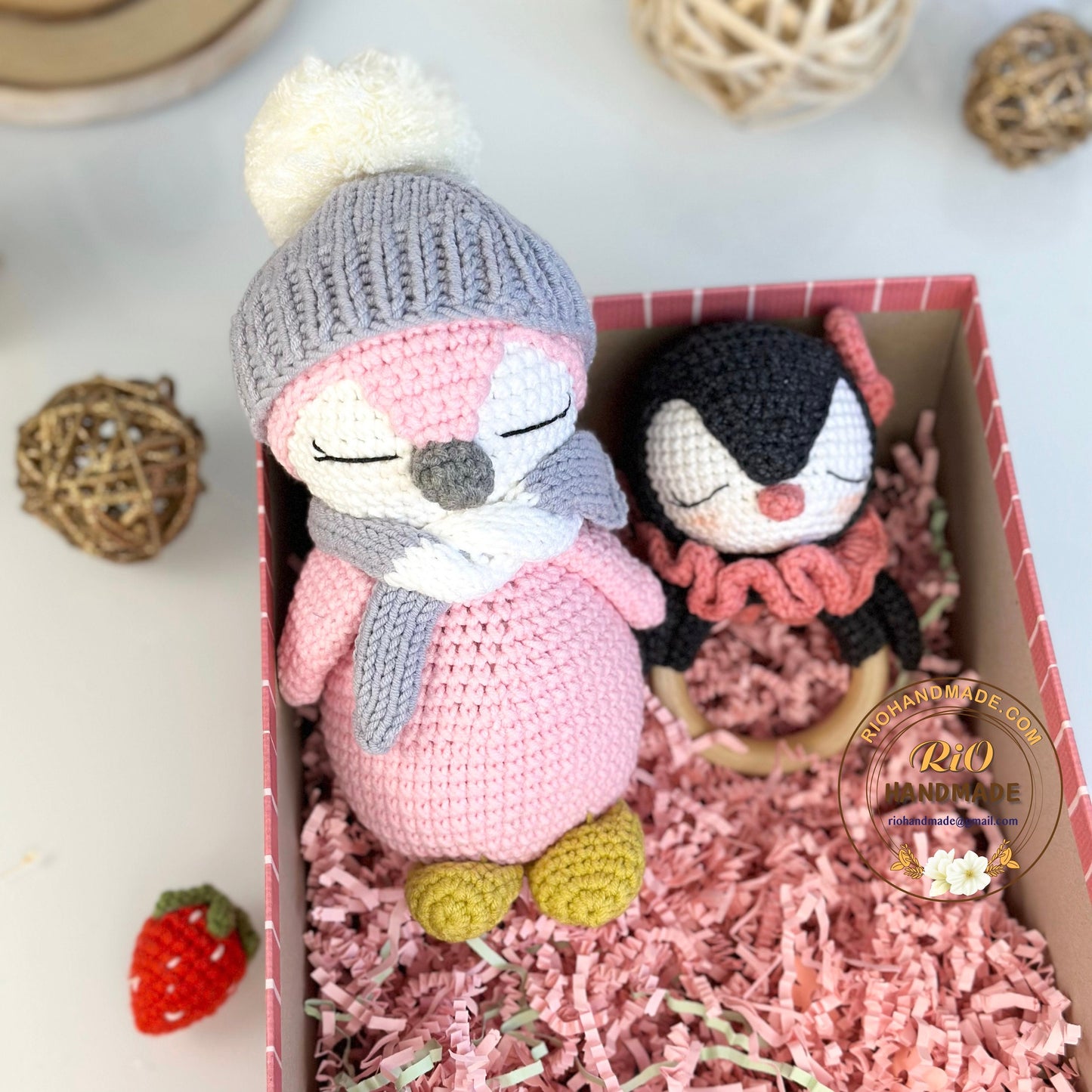 Baby Rattle, Crochet Penguin Rattle and Matching Toy, Animal Newborn Baby Rattle, Baby Crochet Rattle Gift, Baby Shower Gift