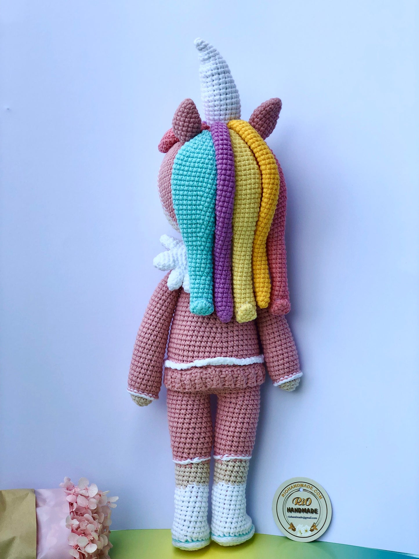 Handmade Unicorn Crochet Doll, amigurumi, cute, soft toy for baby, toddler, kid, adult hobby