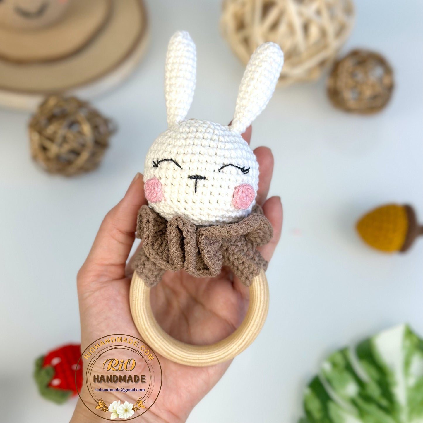 Personalized Baby Rattle, Crochet Bunny Rattle and Matching Toy, Animal Newborn Baby Rattle, Baby Crochet Rattle Gift, Baby Shower Gift