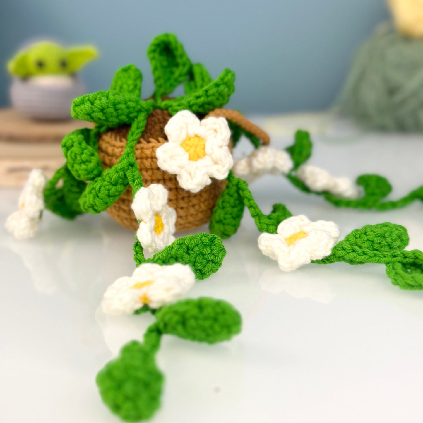 Handmade car rearview mirror charm, crochet hanging plant, Birthday gift, car hanging accessory, Car hanging plant