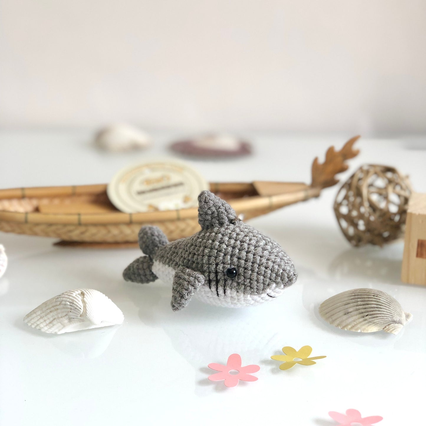 Handmade Shark crochet keychain, pom bag charm, car rear view hanging mirrior, amigurumi, cute gift.