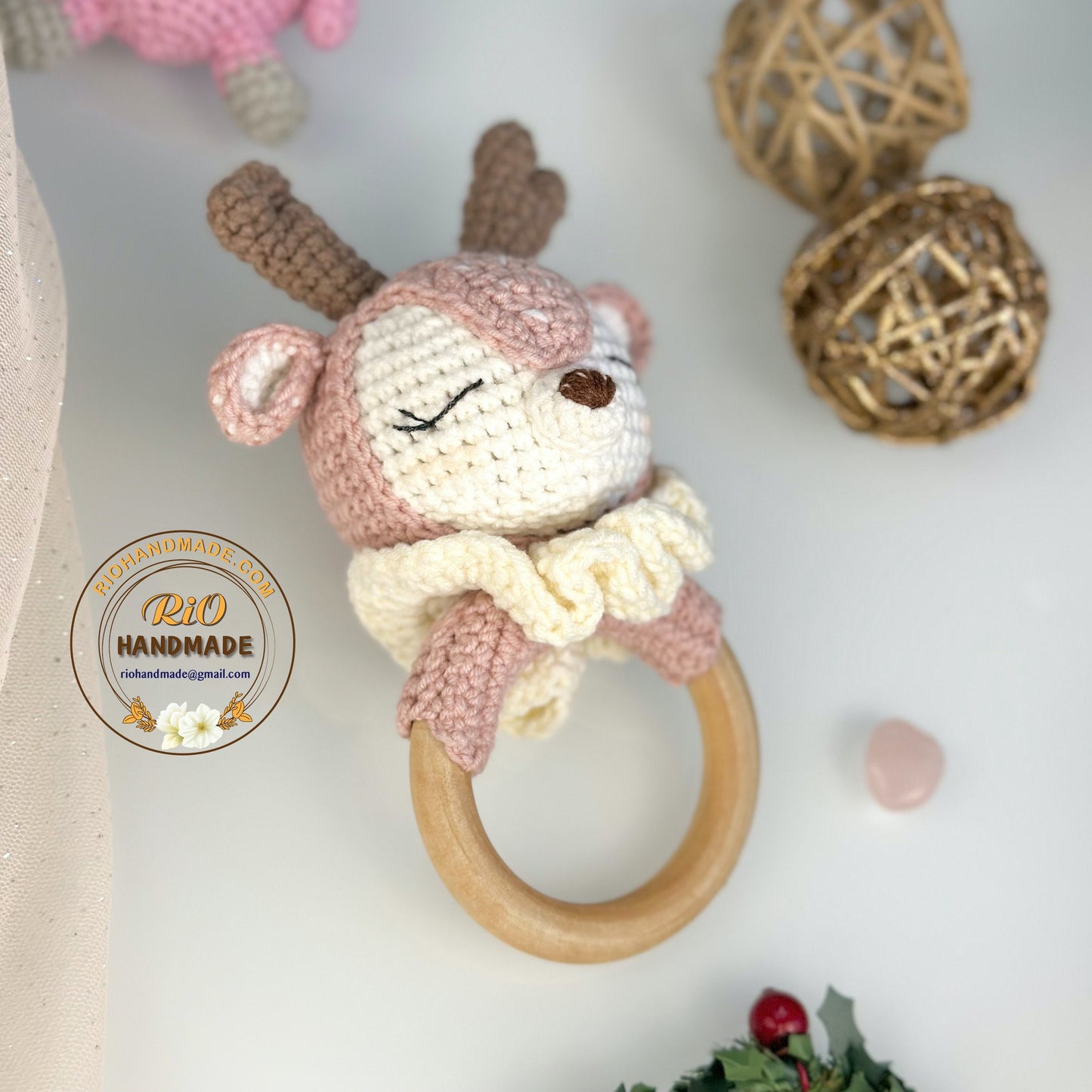 Personalized Baby Gift, Crochet Deer Rattle, Baby Crochet Rattle Gift, Baby Shower Gift, Toy Rattle With Name, Christmas Gift