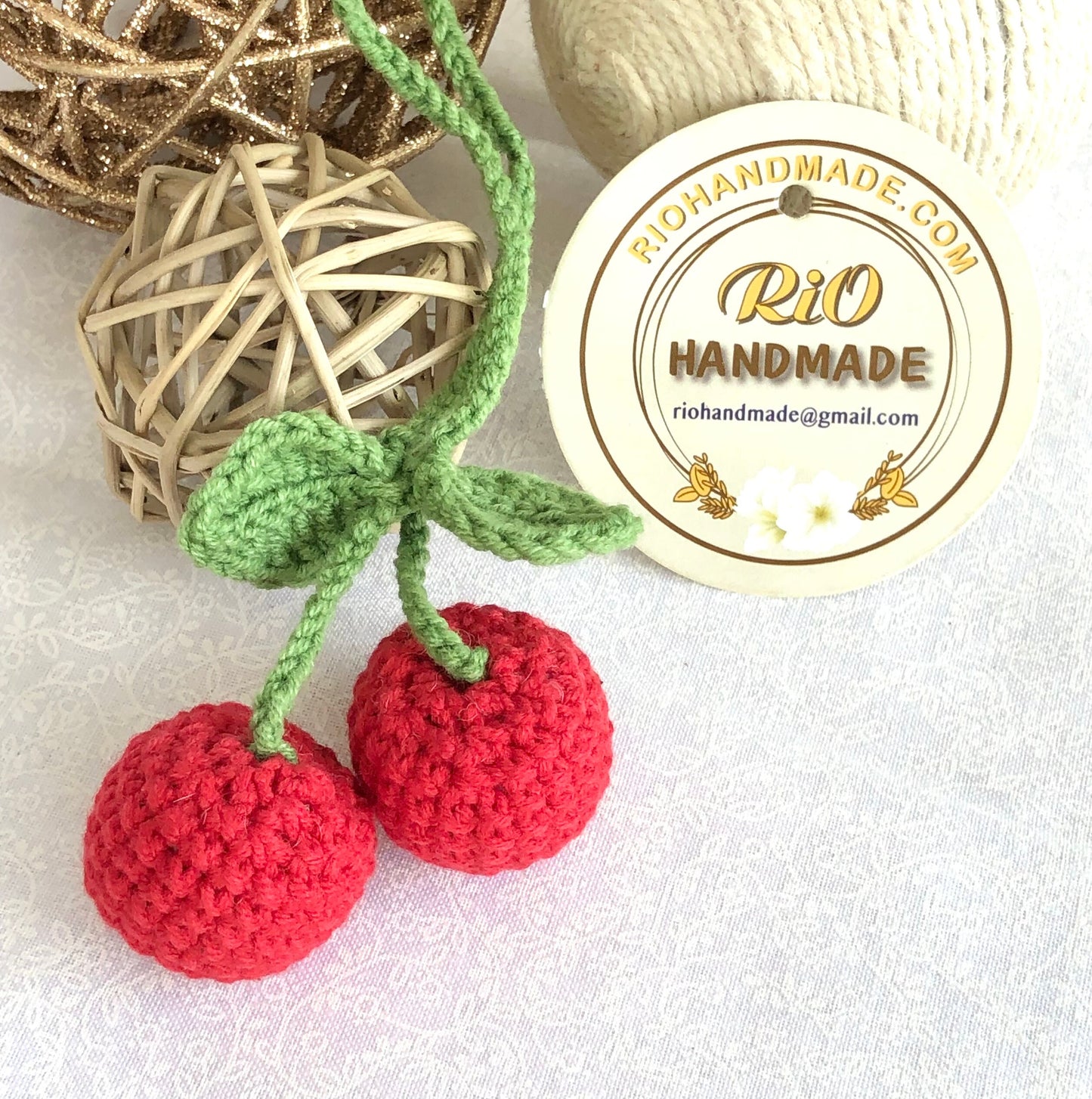 Handmade car rearview mirror charm, crochet cherries, amigurumi cherry, plushie toy, gift, car hanging accessory