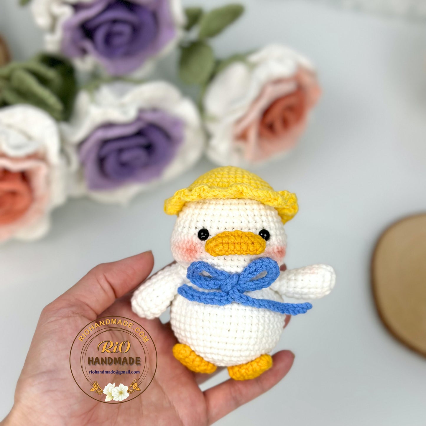 Handmade Duck Crochet, Amigurumi Farmer Duck, Toy For Kid, Cute Gift, Car Hanging Accessory